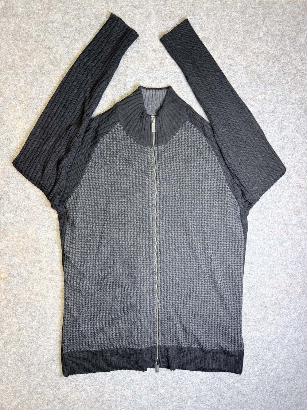 Calvin Klein Mens Merino Wool Blend Full Zip Knit Sweater Cardigan Black Gray XL